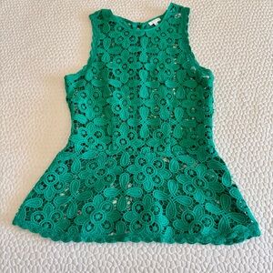 INTERMIX Green Crochet Peplum Top….excellent condition